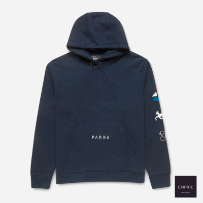 PARRA PAPER DOG SYSTEMS HOODED SWEATSHIRT NAVY BLUE