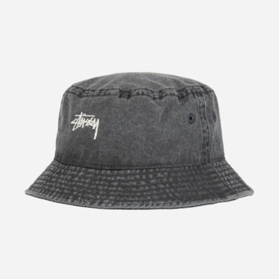 STUSSY - WASHED STOCK BUCKET HAT - Charcoal