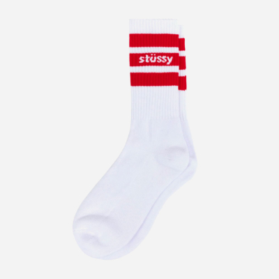 STUSSY - STRIPE CREW SOCKS - WHITE RED