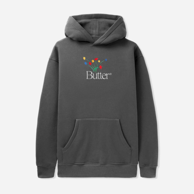 BUTTER GOODS - BOUQUET  EMBROIDERED PULLOVER HOOD - Washed Black