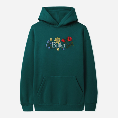 BUTTER GOODS -  FLORAL EMBROIDERED PULLOVER HOOD - Dark Green